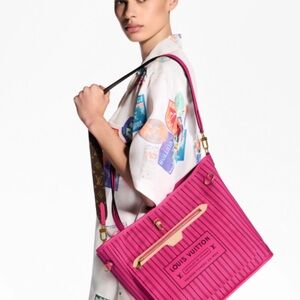 Beautiful Fashion Leather Pink Striped Tote Bag With Removable Guitar Strap